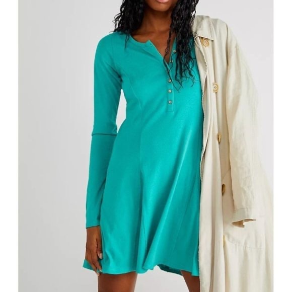 Free People Dresses & Skirts - NWOT Free People Beach Miles of Henley Mini Dress Long Sleeve Z548